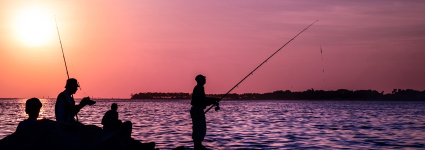 Fishermen fishing in redsea at sunset